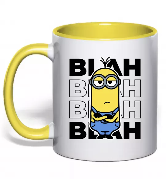 Чашка з кольоровою ручкою Minion blah blah Сонячно жовтий фото