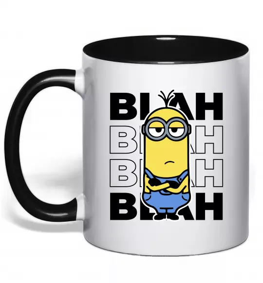 Чашка з кольоровою ручкою Minion blah blah Чорний фото