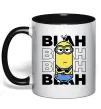 Чашка з кольоровою ручкою Minion blah blah Чорний фото