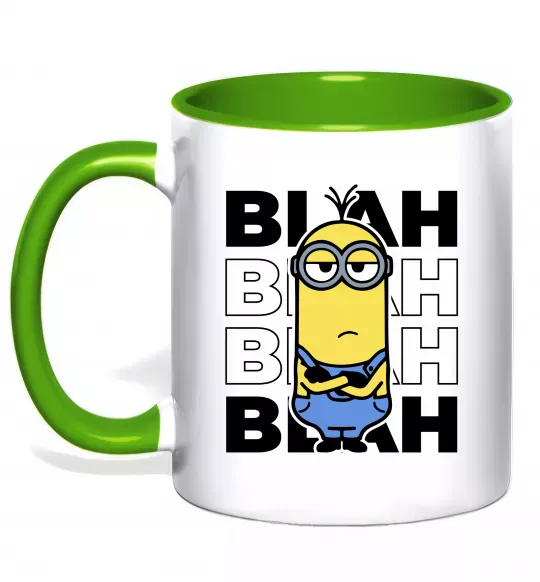 Чашка з кольоровою ручкою Minion blah blah Зелений фото