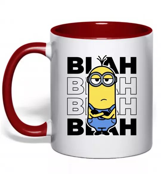 Чашка з кольоровою ручкою Minion blah blah Червоний фото