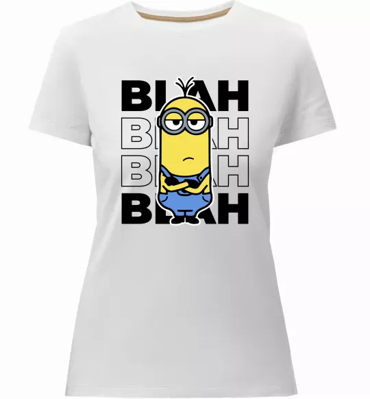 Женская премиум футболка Minion blah blah Белый фото