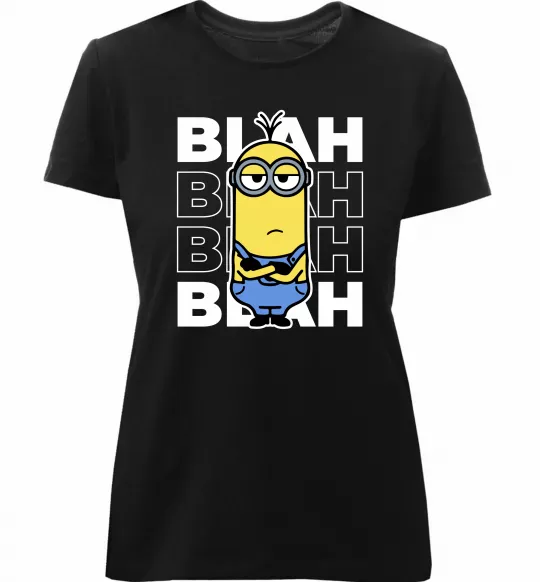 Женская премиум футболка Minion blah blah Черный фото
