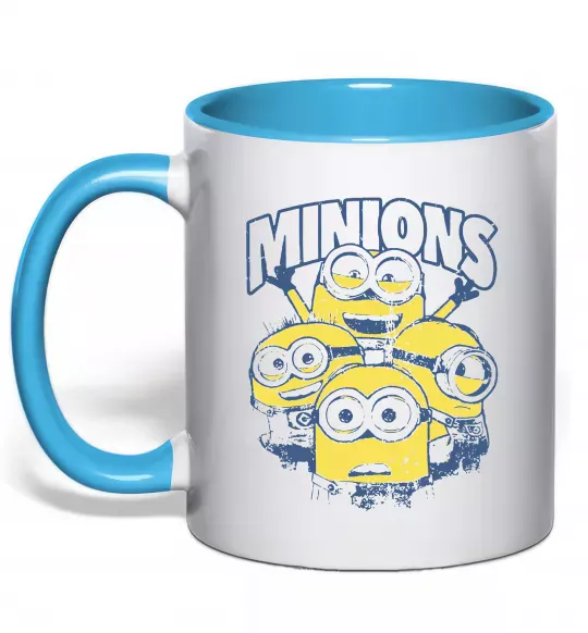 Чашка з кольоровою ручкою Minions напис Блакитний фото