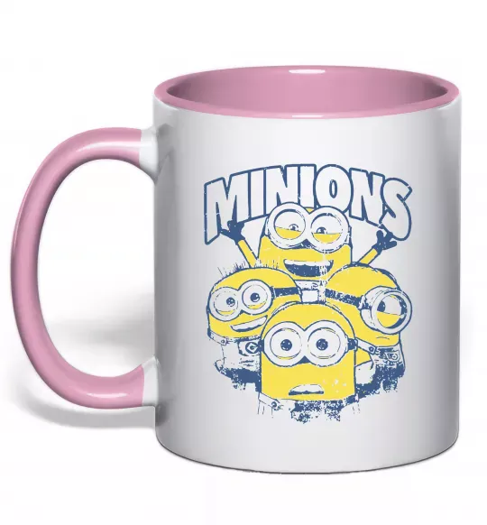 Чашка з кольоровою ручкою Minions напис Ніжно рожевий фото
