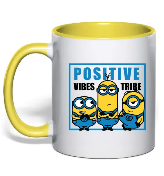 Чашка с цветной ручкой Positive Vibes Tribe Лимонный фото
