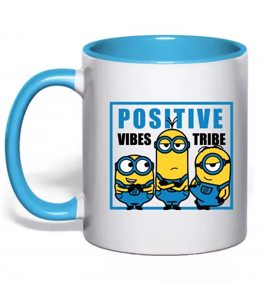 Чашка з кольоровою ручкою Positive Vibes Tribe Блакитний фото