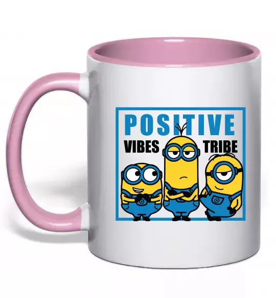 Чашка з кольоровою ручкою Positive Vibes Tribe Ніжно рожевий фото