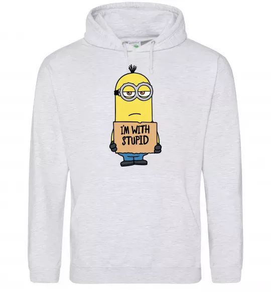 Чоловіча толстовка (худі) Minion I`m with stupid Сірий меланж фото