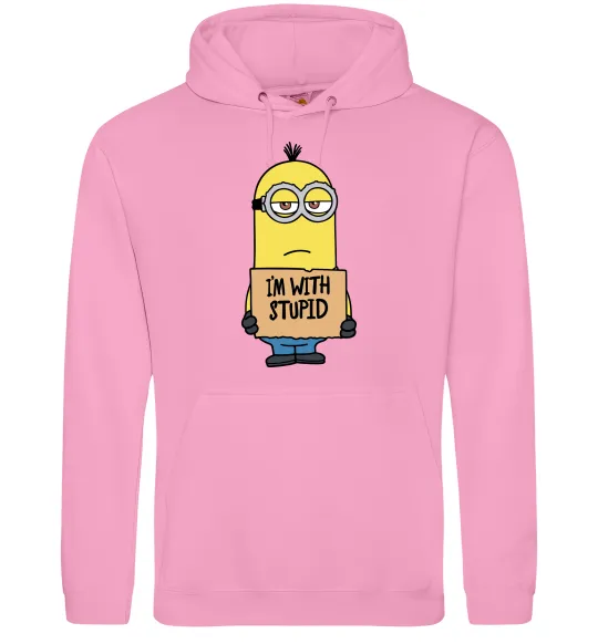 Женская толстовка (худи) Minion I`m with stupid Розовый фото