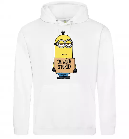 Женская толстовка (худи) Minion I`m with stupid Белый фото