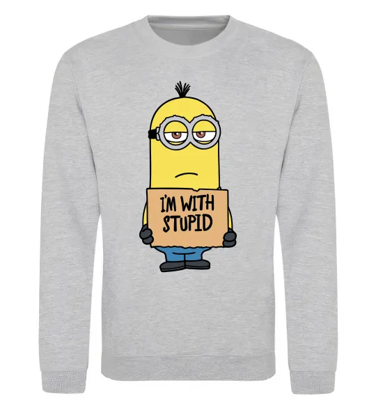 Світшот Minion I`m with stupid Сірий меланж фото