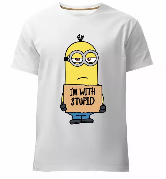 Чоловіча преміум футболка Minion I`m with stupid Білий фото