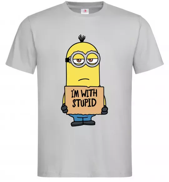 Чоловіча футболка Minion I`m with stupid Сірий фото