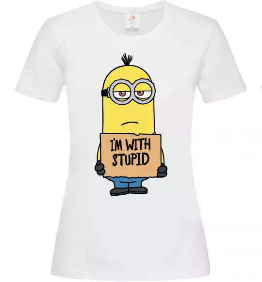 Женская футболка Minion I`m with stupid Белый фото