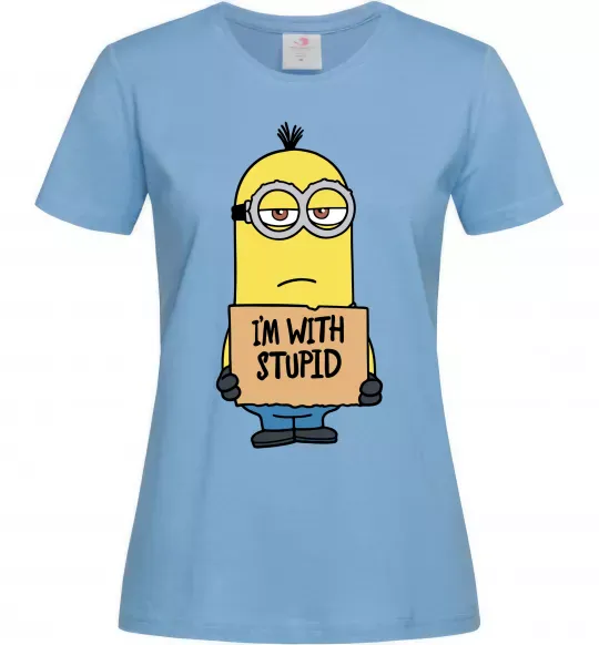 Женская футболка Minion I`m with stupid Голубой фото