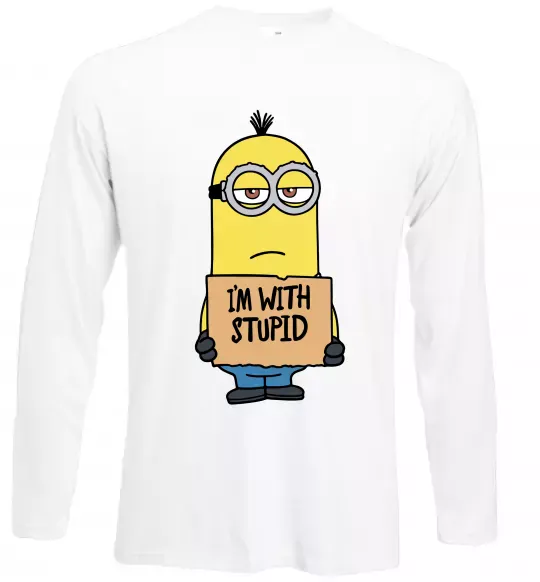 Лонгслив Minion I`m with stupid Белый фото