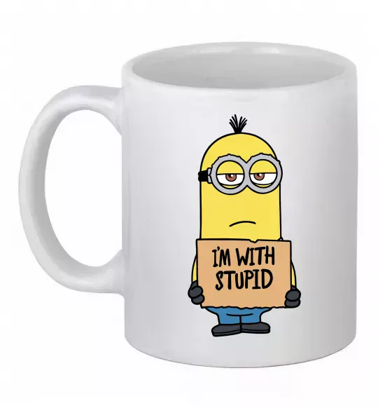 Чашка керамическая Minion I`m with stupid Белый фото