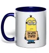 Чашка с цветной ручкой Minion I`m with stupid Глубокий темно-синий фото