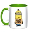 Чашка с цветной ручкой Minion I`m with stupid Лаймовый фото