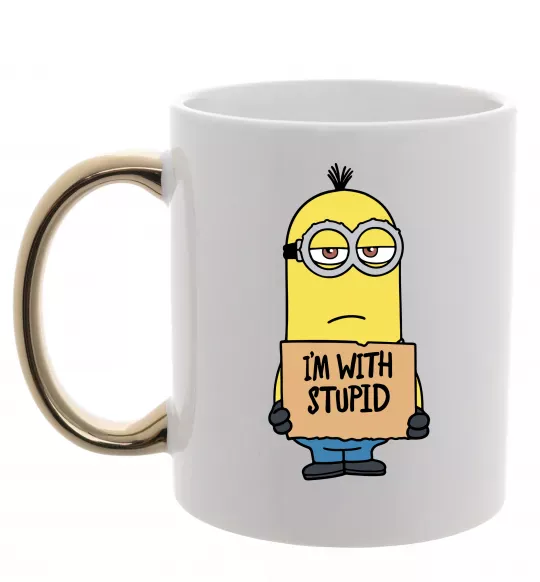 Чашка с цветной ручкой Minion I`m with stupid Золото фото
