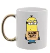 Чашка с цветной ручкой Minion I`m with stupid Золото фото
