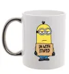 Чашка с цветной ручкой Minion I`m with stupid Серебро фото