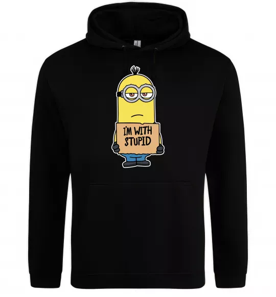 Женская толстовка (худи) Minion I`m with stupid Черный фото