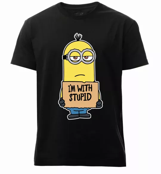 Чоловіча преміум футболка Minion I`m with stupid Чорний фото