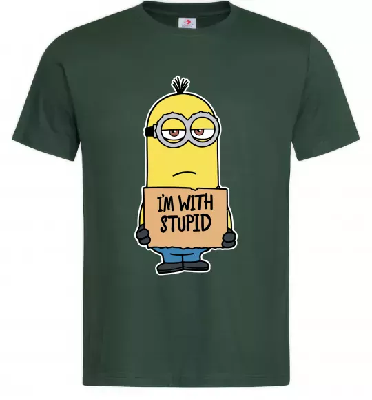 Чоловіча футболка Minion I`m with stupid Темно-зелений фото