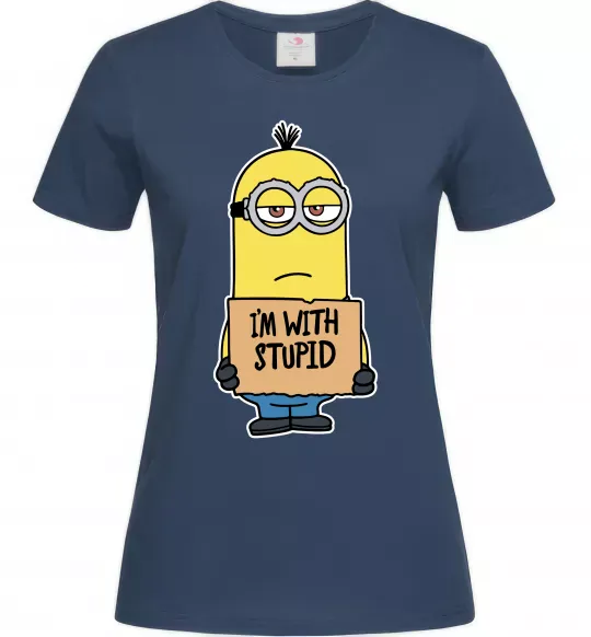 Женская футболка Minion I`m with stupid Темно-синий фото