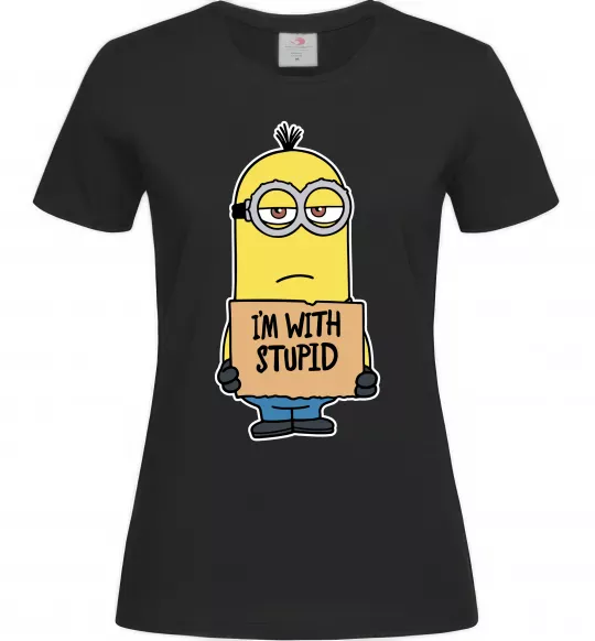 Женская футболка Minion I`m with stupid Черный фото
