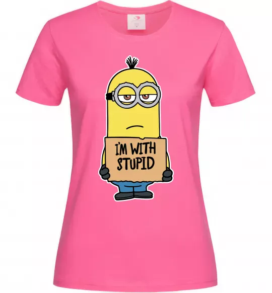 Женская футболка Minion I`m with stupid Ярко-розовый фото
