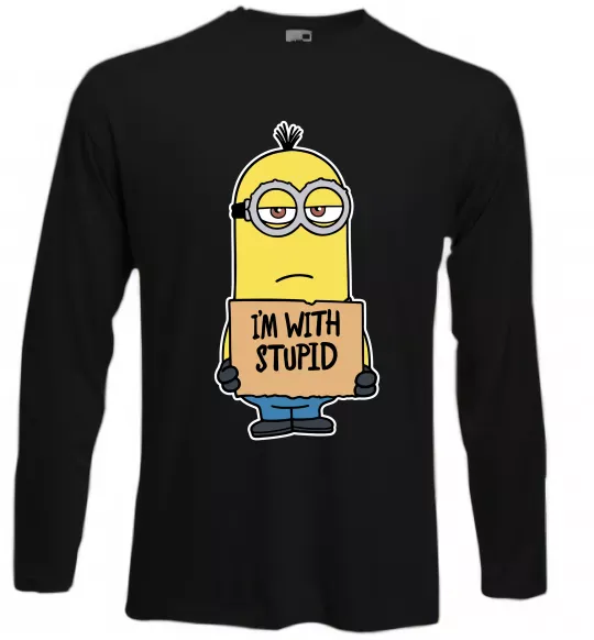 Лонгслив Minion I`m with stupid Черный фото