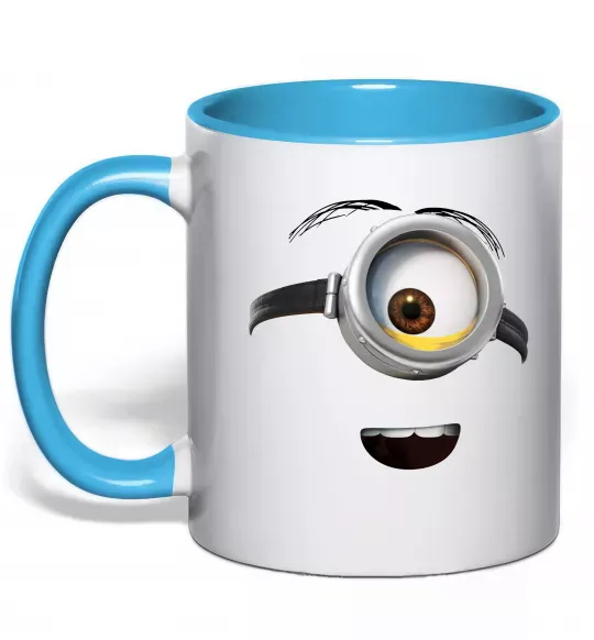 Чашка з кольоровою ручкою Міньйон обличчя Блакитний фото