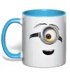 Чашка з кольоровою ручкою Міньйон обличчя Блакитний фото