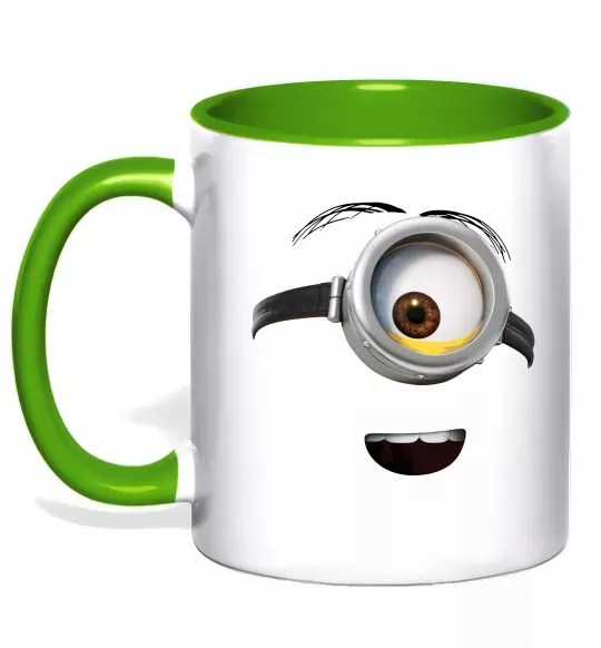 Чашка з кольоровою ручкою Міньйон обличчя Зелений фото
