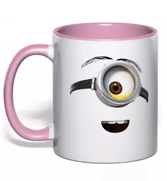 Чашка з кольоровою ручкою Міньйон обличчя Ніжно рожевий фото