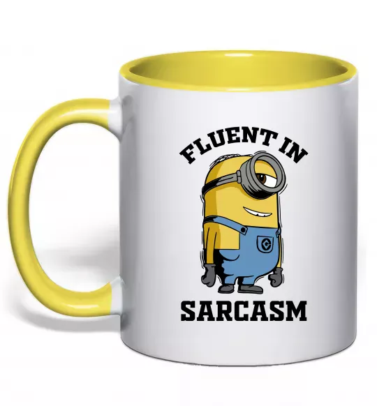 Чашка з кольоровою ручкою Fluent in sarcasm Сонячно жовтий фото