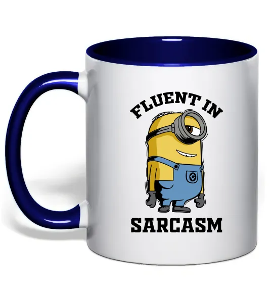 Чашка з кольоровою ручкою Fluent in sarcasm Глибокий темно-синій фото