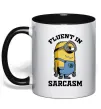 Чашка з кольоровою ручкою Fluent in sarcasm Чорний фото