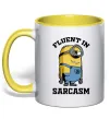 Чашка с цветной ручкой Fluent in sarcasm Лимонный фото