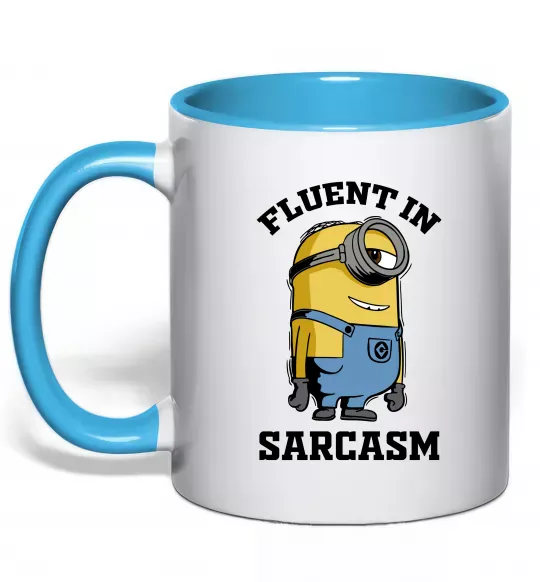 Чашка з кольоровою ручкою Fluent in sarcasm Блакитний фото