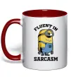 Чашка з кольоровою ручкою Fluent in sarcasm Червоний фото