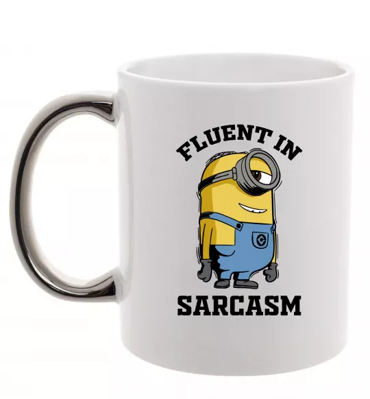 Чашка з кольоровою ручкою Fluent in sarcasm Срібло фото