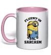 Чашка з кольоровою ручкою Fluent in sarcasm Ніжно рожевий фото