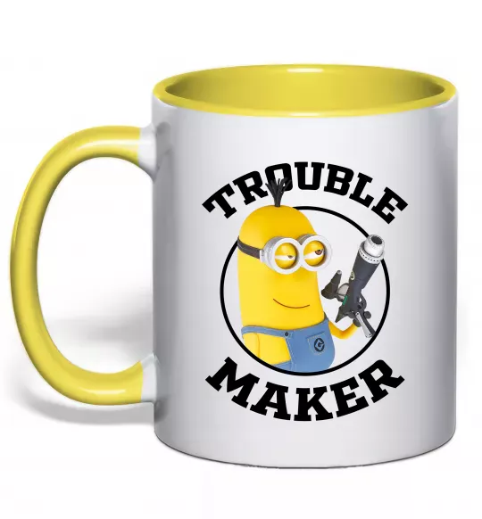 Чашка з кольоровою ручкою Trouble maker minion Сонячно жовтий фото