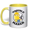 Чашка с цветной ручкой Trouble maker minion Лимонный фото