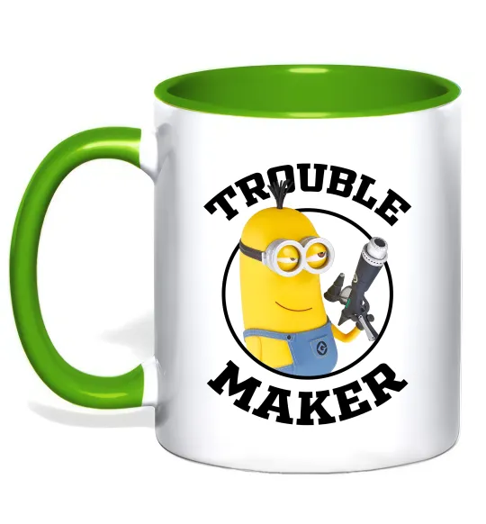 Чашка с цветной ручкой Trouble maker minion Лаймовый фото