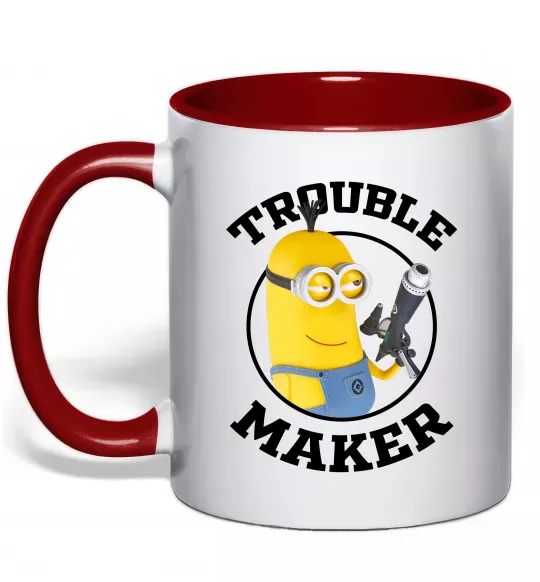 Чашка з кольоровою ручкою Trouble maker minion Червоний фото